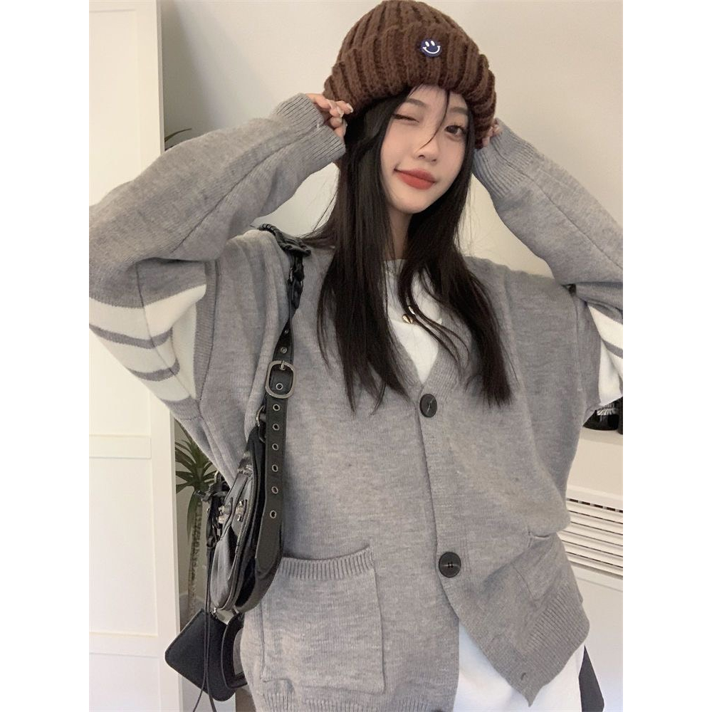 Áo Khoác Len, Áo Cardigan Dáng Dài Tay Dài From Rộng Bigsz Tay Phối 2 Sọc 2 Bên Phù Hợp Mặc Đi Chơi, Dạo Phố Matmat