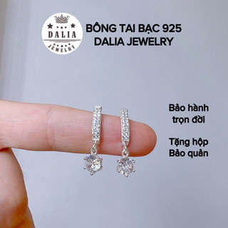 THANH LÝ Bông tai bạc nữ dáng dài đính đá lấp lánh DaLiA Jewelry khuyên tai bạc đính đá đi tiệc tiểu thư