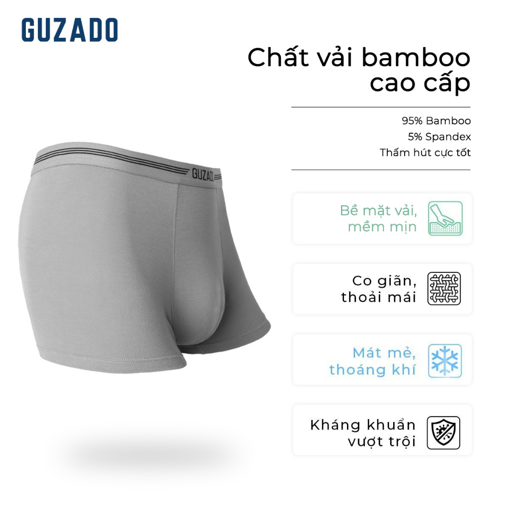 COMBO 3 quần lót nam Guzado Mẫu Boxer Cotton Bamboo Thoáng Khí Vượt Trội,Co Giãn Thoải Mái CB3GBX02