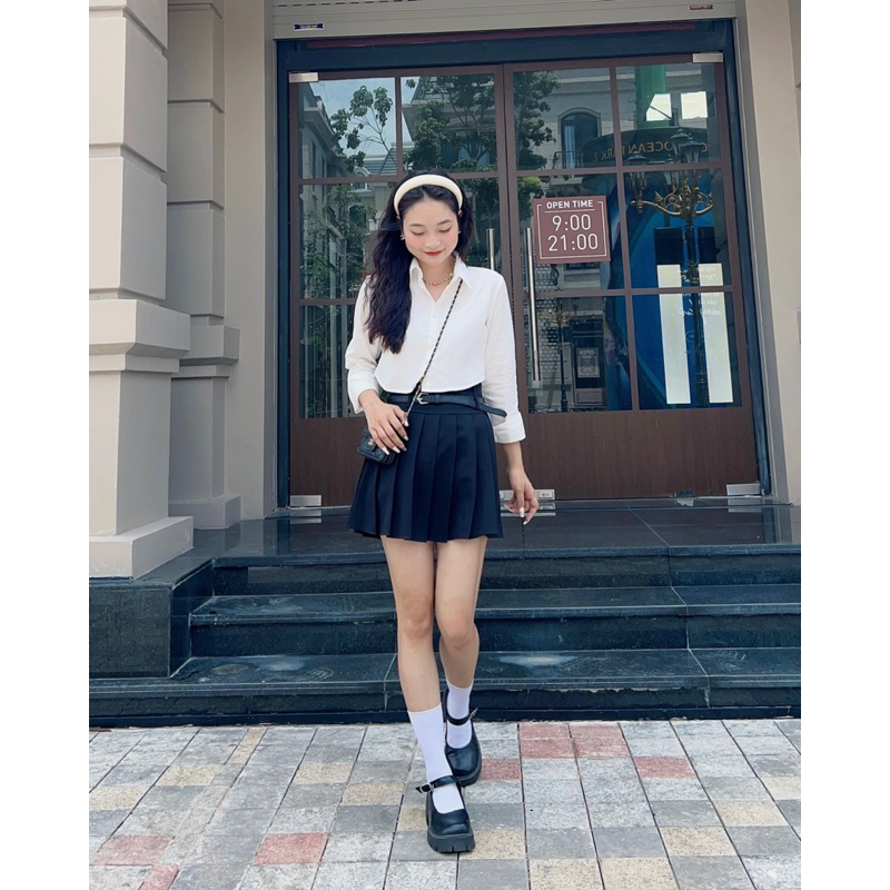 Áo Sơmi Croptop Trơn Tay Dài SHE NN