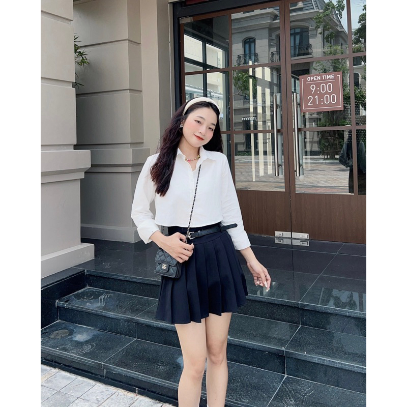 Áo Sơmi Croptop Trơn Tay Dài SHE NN
