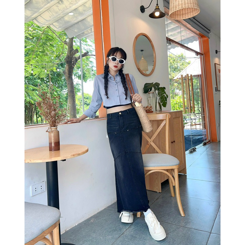 Áo Sơmi Croptop Trơn Tay Dài SHE NN