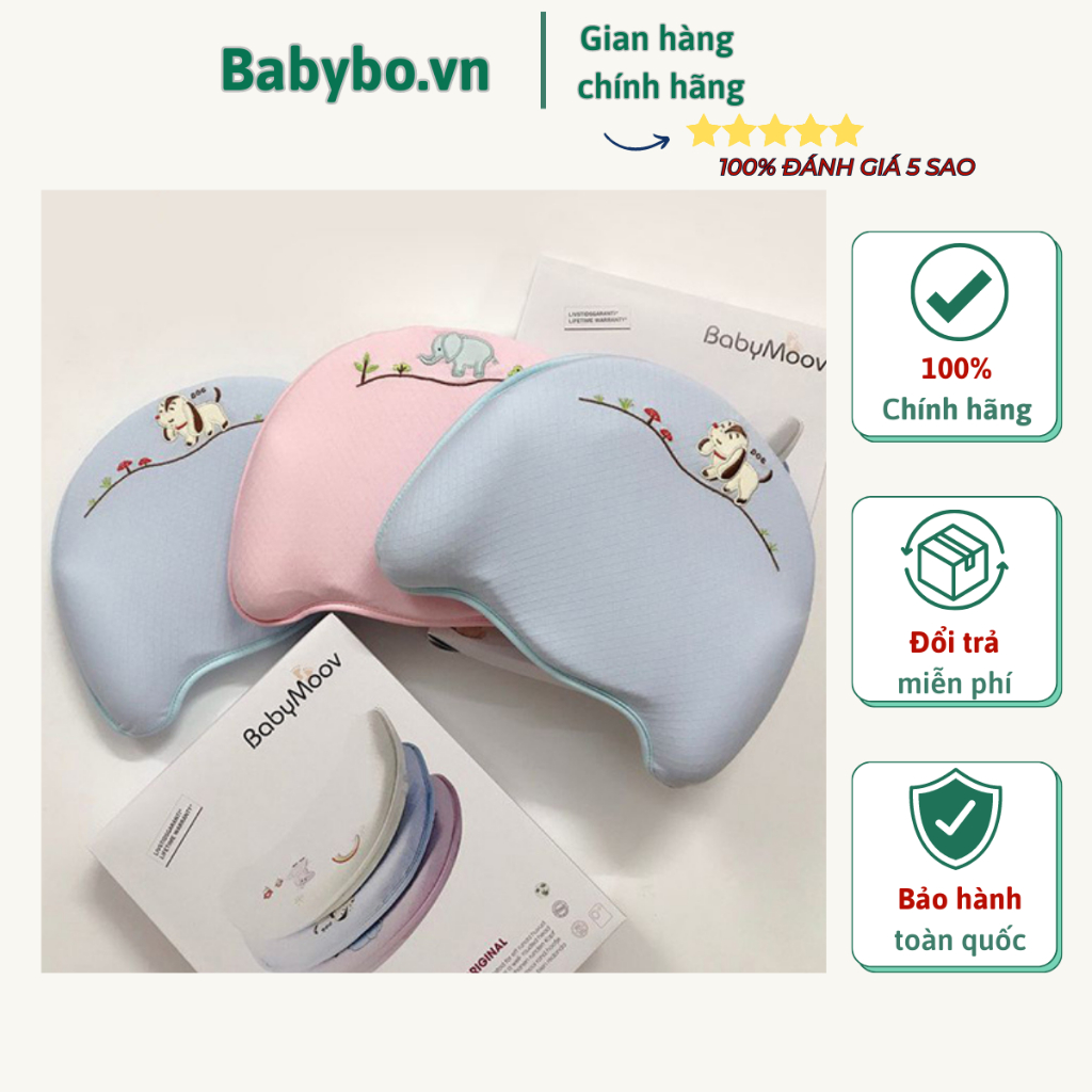 Gối sơ sinh, gối cao su non chống méo đầu siêu mềm BabyMoov cho bé