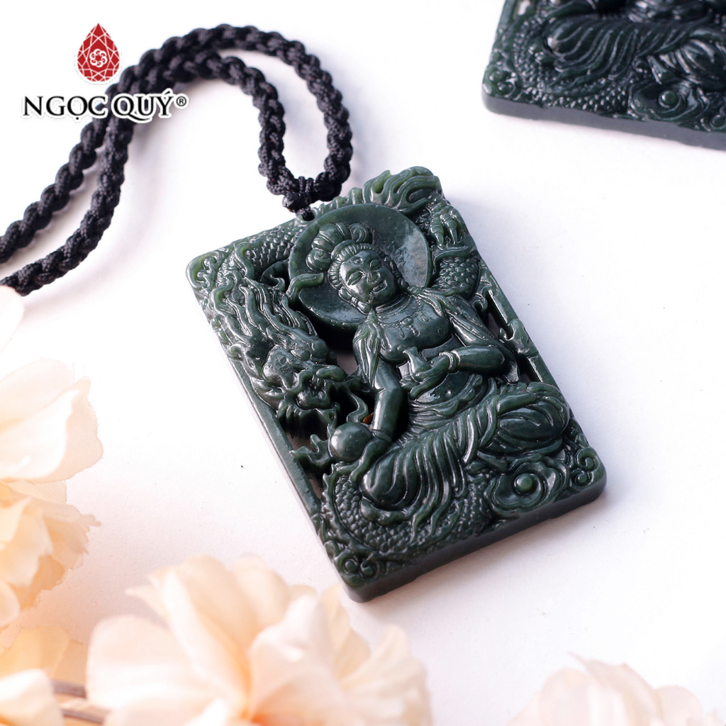 Mặt dây chuyền phật bà quan âm tọa rồng đá ngọc hòa điền - Ngọc Quý