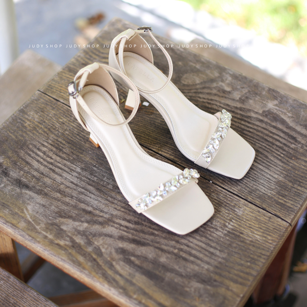 Sandal gót nhọn Capella Quai Ngang Đính Đá 7p Sang Chảnh VNXK