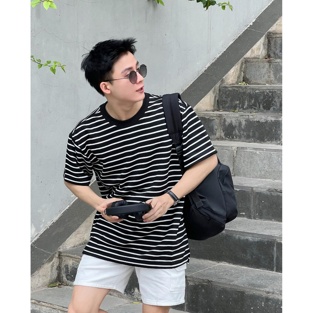 Áo Thun Nam Basic Phối Kẻ Cực Trẻ Trung Năng Động