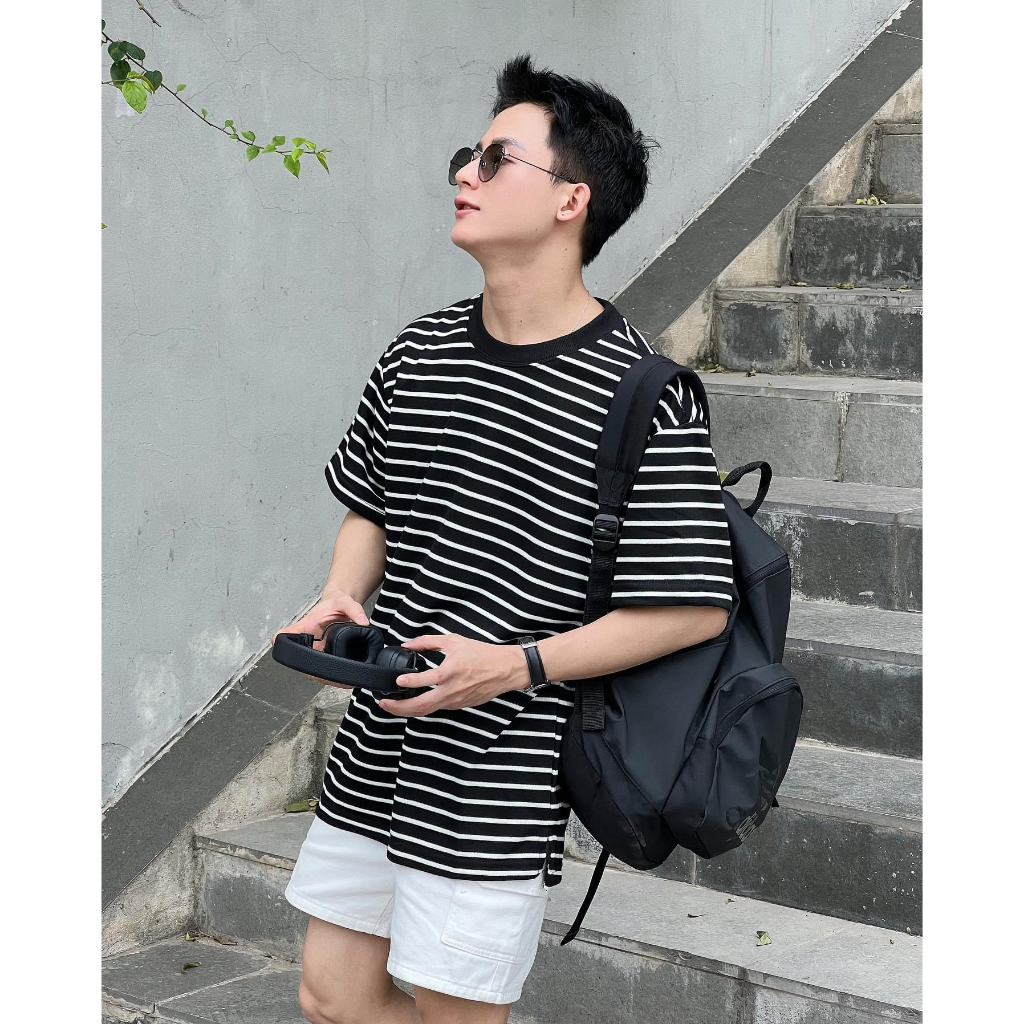 Áo Thun Nam Basic Phối Kẻ Cực Trẻ Trung Năng Động