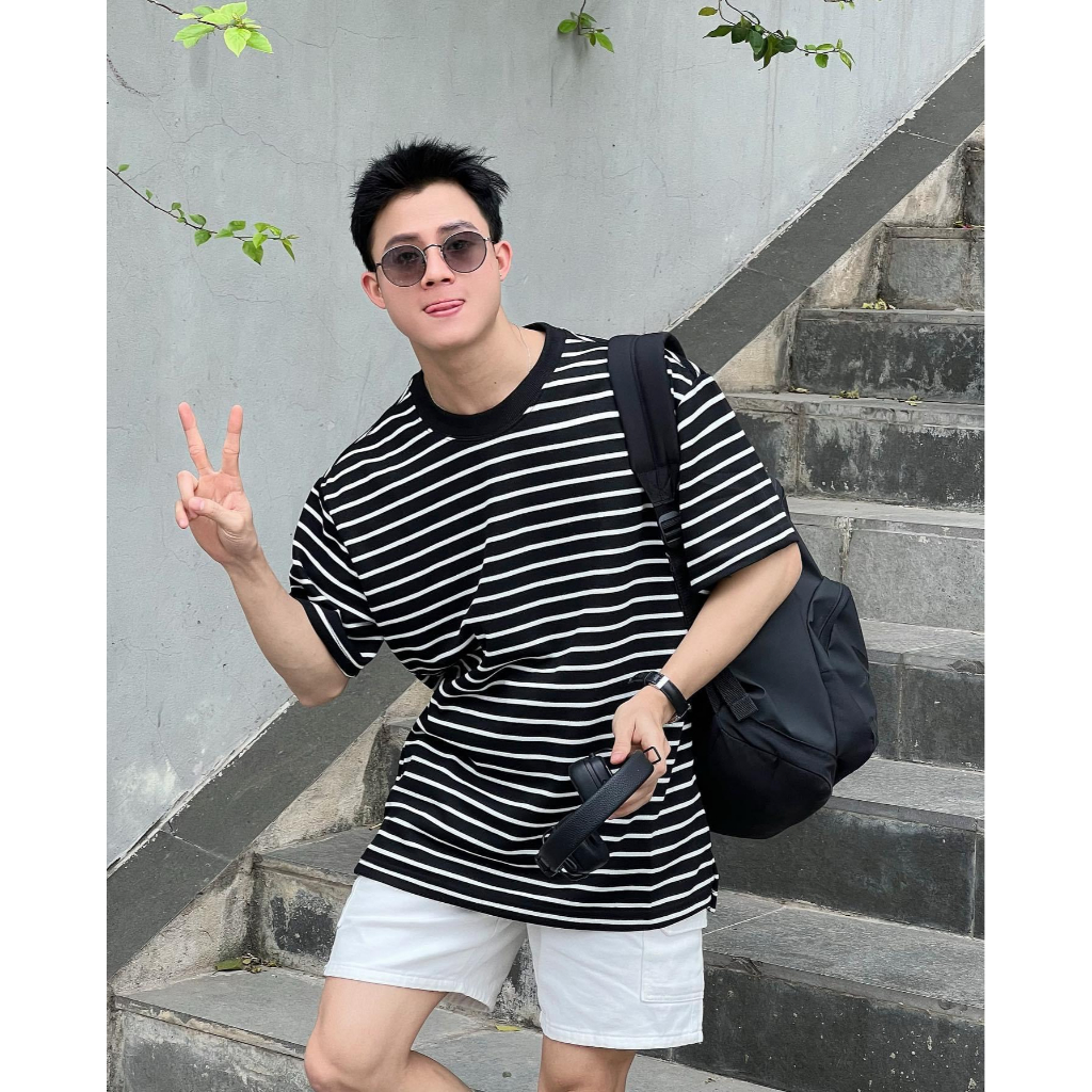 Áo Thun Nam Basic Phối Kẻ Cực Trẻ Trung Năng Động