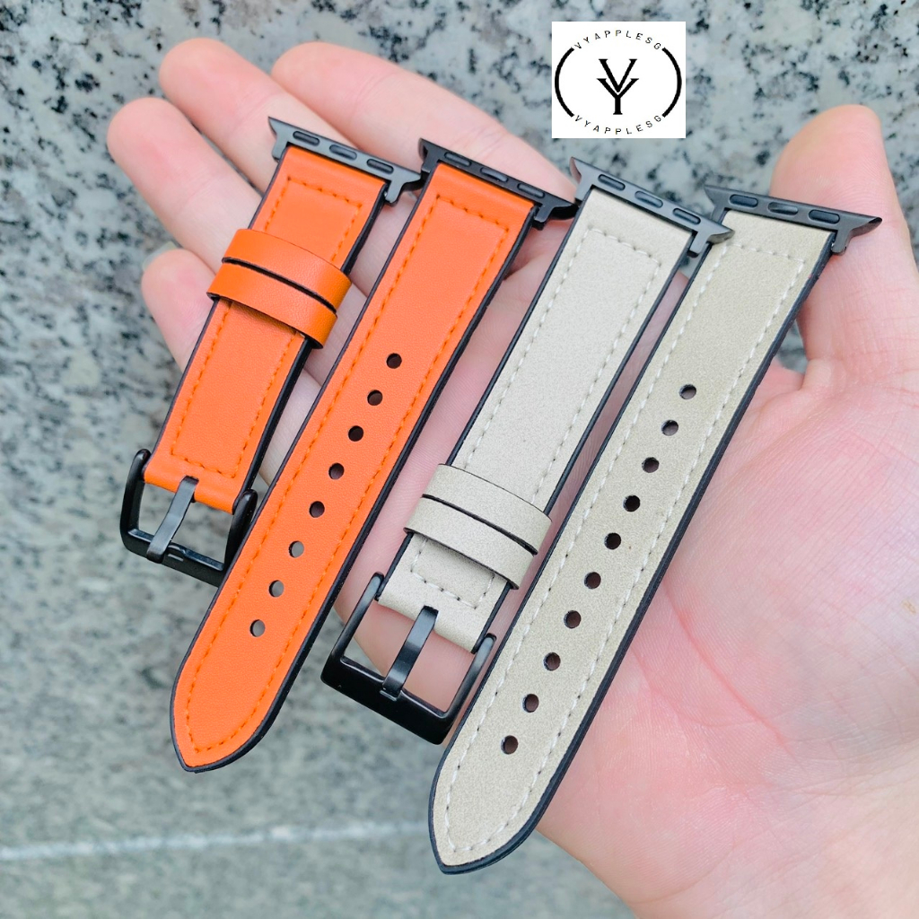 Dây da mix caosu màu cam/kem cực đẹp dành cho đồng hồ thông minh watch