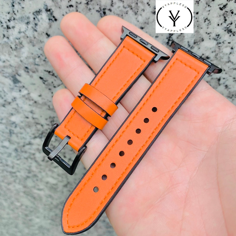 Dây da mix caosu màu cam/kem cực đẹp dành cho đồng hồ thông minh watch