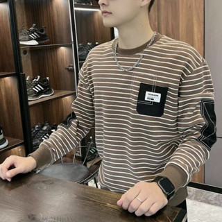 [ XẢ KHO] Áo thun nam dài tay cổ tròn kẻ sọc ngang thời trang thu đông