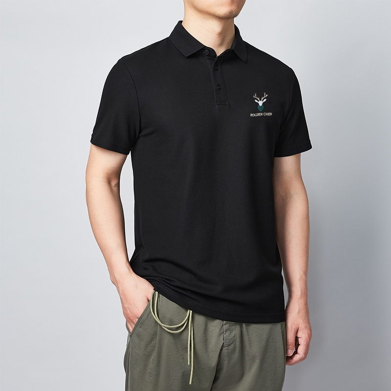 PL7 - Áo Polo Nam cổ bẻ thêu hình hươu- thun basic cộc tay vải cá sấu cotton, chuẩn form 2 màu cơ bản