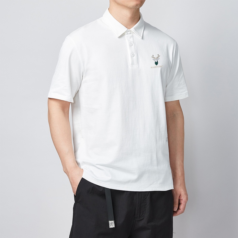 PL7 - Áo Polo Nam cổ bẻ thêu hình hươu- thun basic cộc tay vải cá sấu cotton, chuẩn form 2 màu cơ bản
