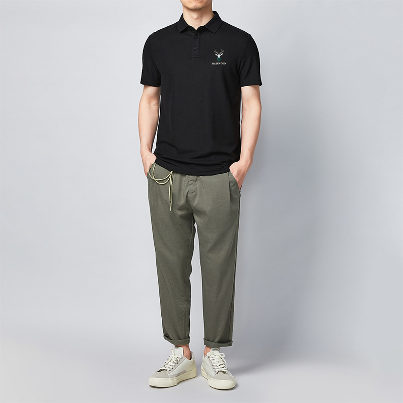 PL7 - Áo Polo Nam cổ bẻ thêu hình hươu- thun basic cộc tay vải cá sấu cotton, chuẩn form 2 màu cơ bản