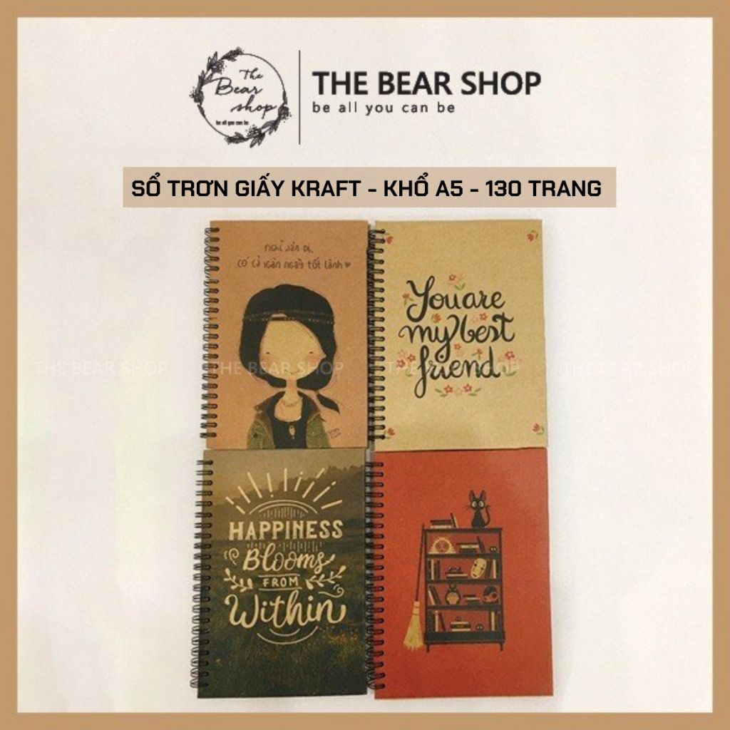 Sổ tay ghi chép handmade vintage - khổ A5 bìa cứng giấy kraft - The Bear Shop
