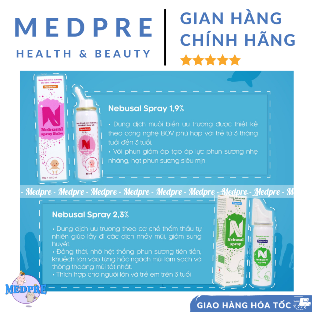 Dung dịch nước muối biển sâu xịt mũi/ xịt tai Nebusal Spray/ Nebusal Ear Spray - Vệ sinh, bảo vệ tai mũi cả nhà - Medpre
