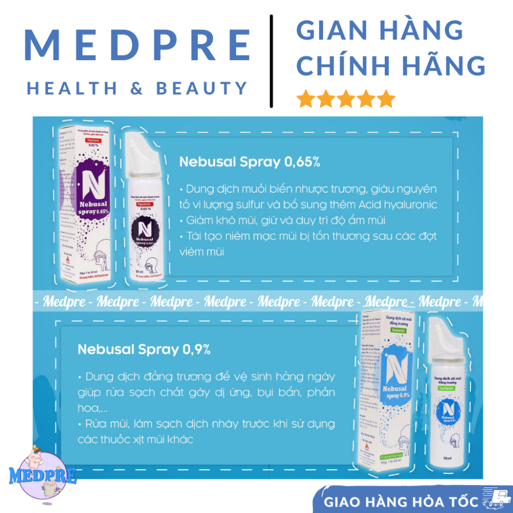 Dung dịch nước muối biển sâu xịt mũi/ xịt tai Nebusal Spray/ Nebusal Ear Spray - Vệ sinh, bảo vệ tai mũi cả nhà - Medpre