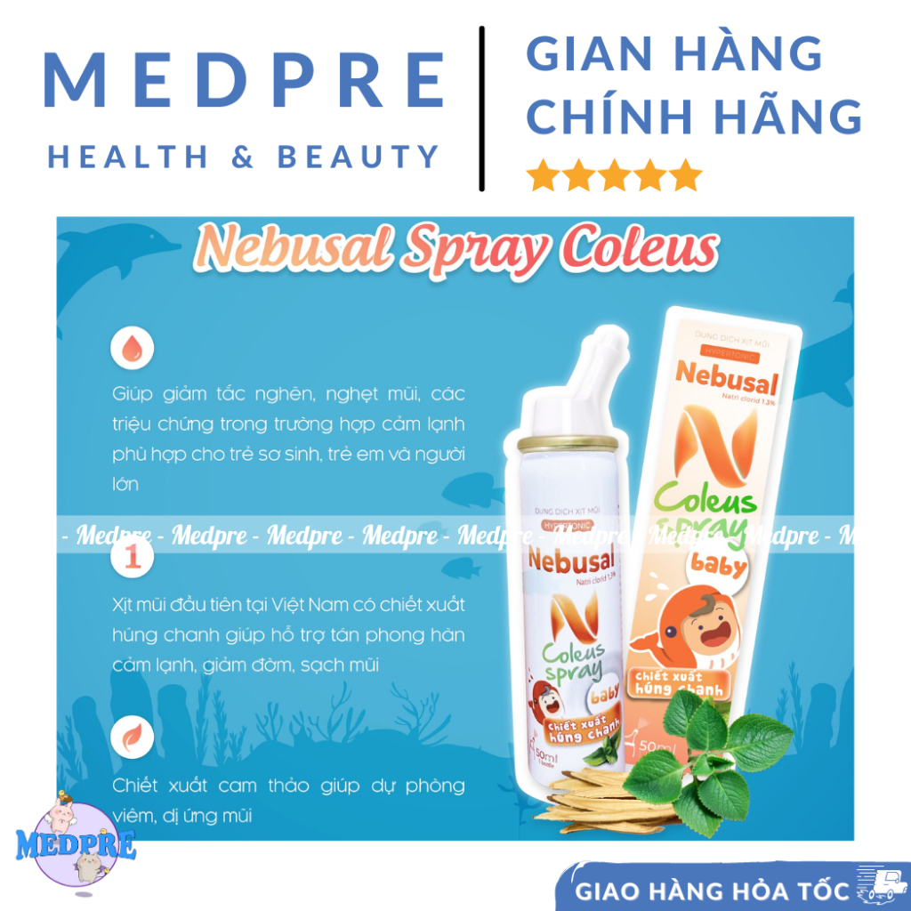 Dung dịch nước muối biển sâu xịt mũi/ xịt tai Nebusal Spray/ Nebusal Ear Spray - Vệ sinh, bảo vệ tai mũi cả nhà - Medpre
