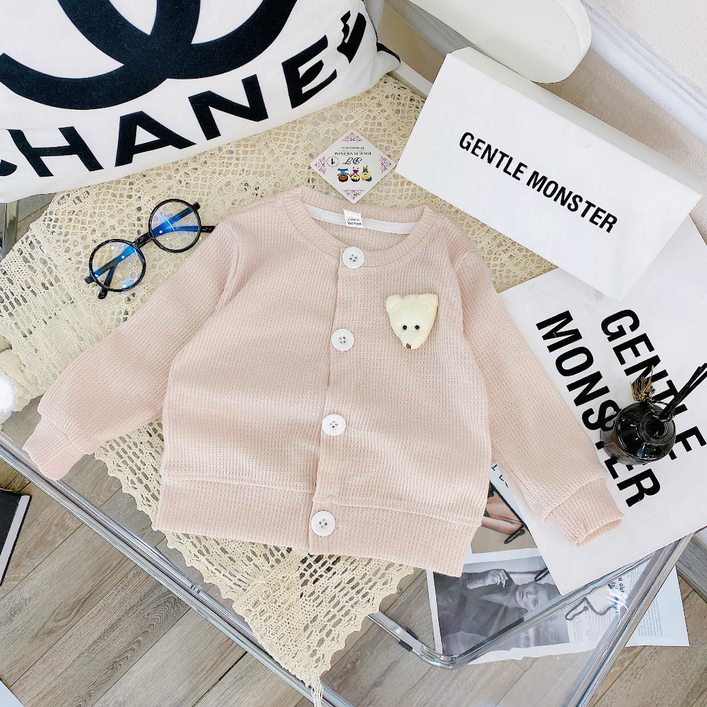 Áo khoác cho bé, Áo khoác Cadigan tổ ong 2 màu cho bé gái 8-18kg