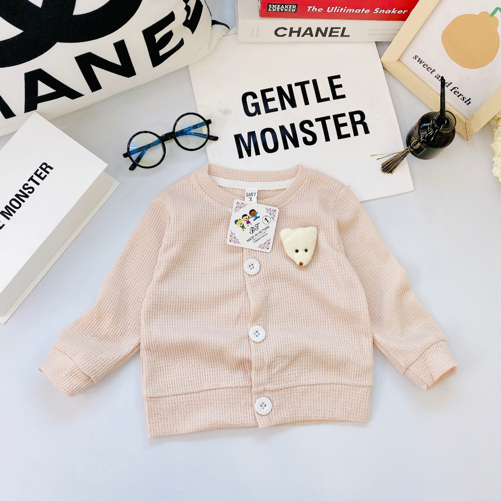 Áo khoác cho bé, Áo khoác Cadigan tổ ong 2 màu cho bé gái 8-18kg