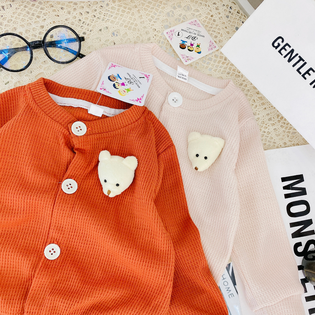 Áo khoác cho bé, Áo khoác Cadigan tổ ong 2 màu cho bé gái 8-18kg