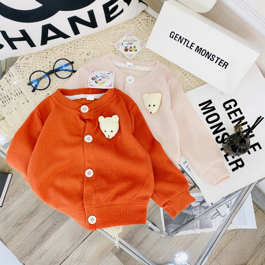 Áo khoác cho bé, Áo khoác Cadigan tổ ong 2 màu cho bé gái 8-18kg