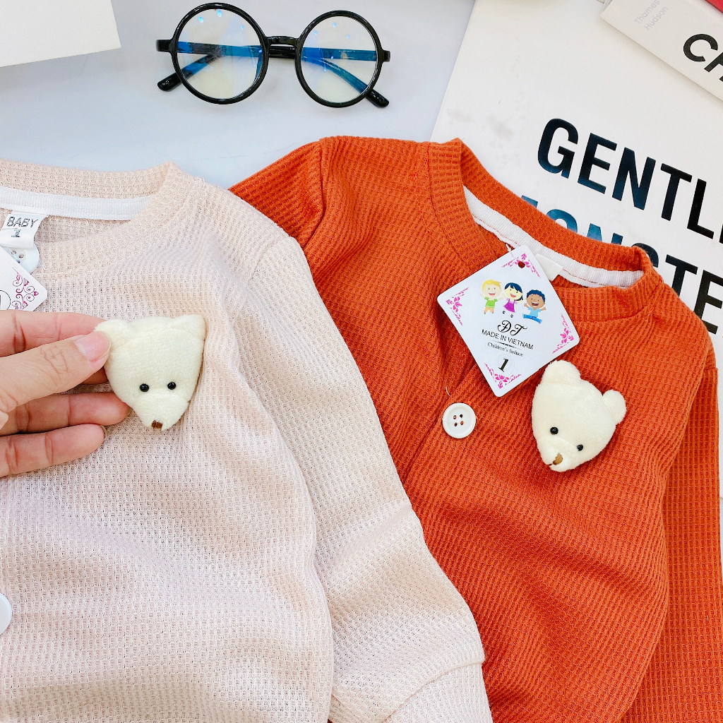 Áo khoác cho bé, Áo khoác Cadigan tổ ong 2 màu cho bé gái 8-18kg