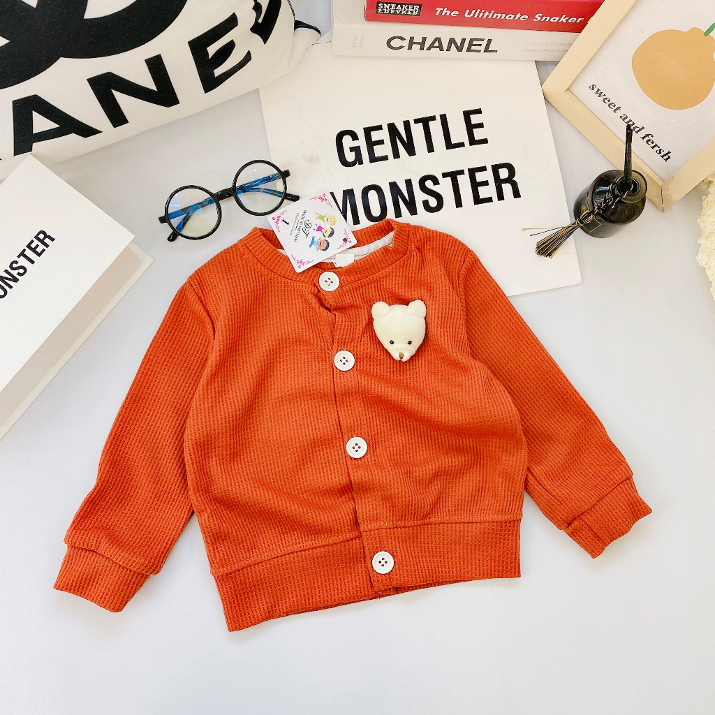 Áo khoác cho bé, Áo khoác Cadigan tổ ong 2 màu cho bé gái 8-18kg
