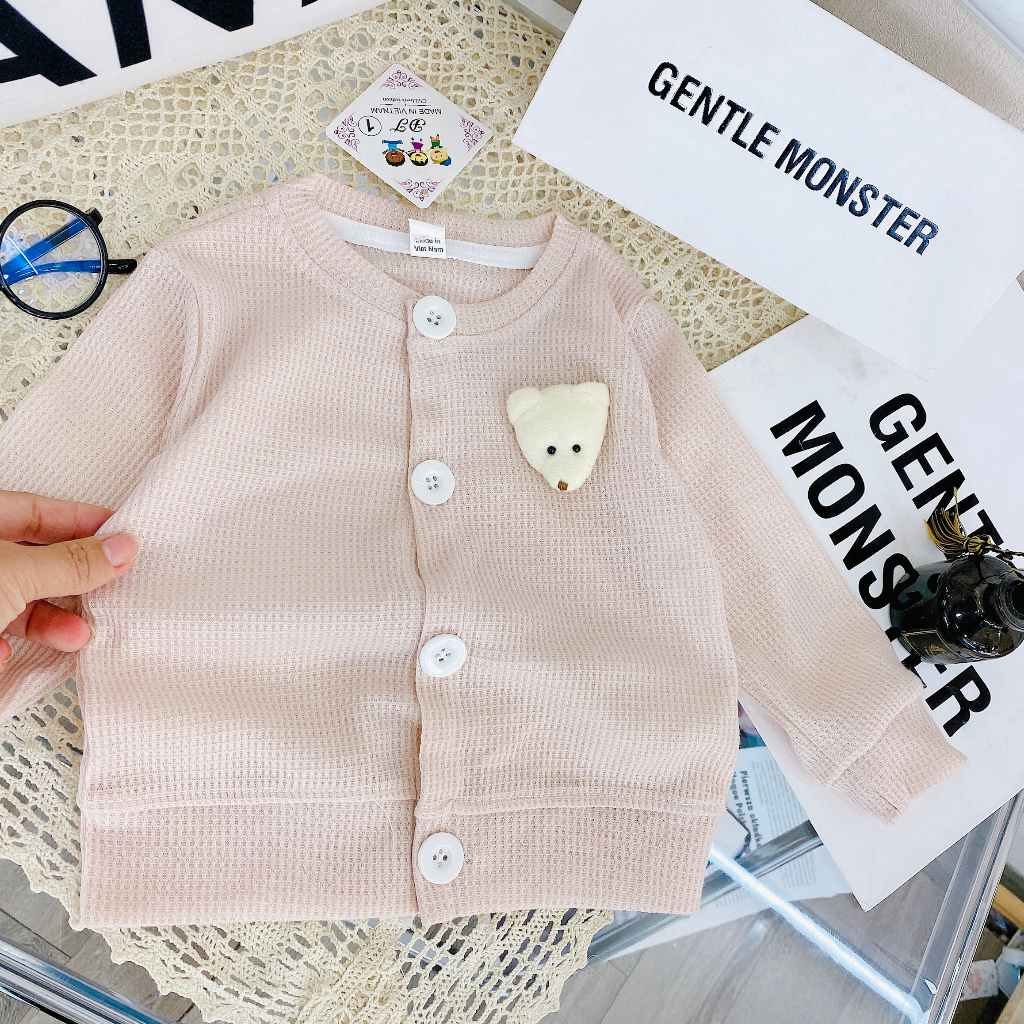 Áo khoác cho bé, Áo khoác Cadigan tổ ong 2 màu cho bé gái 8-18kg