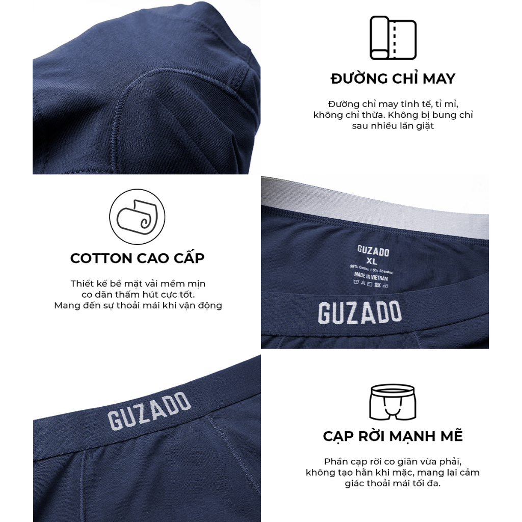 Quần lót nam Boxer Guzado Mẫu Cotton Co Giãn Thoải Mái,Thoáng Khí,Hút Ẩm Cực Tốt GBX001