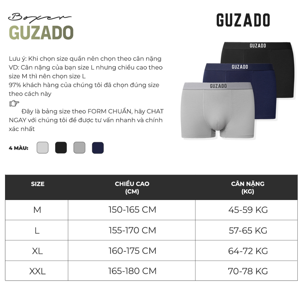 Quần lót nam Boxer Guzado Mẫu Cotton Co Giãn Thoải Mái,Thoáng Khí,Hút Ẩm Cực Tốt GBX001