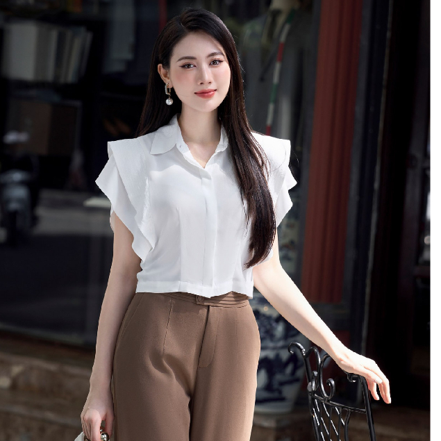 Áo sơ mi nữ HeraDG dáng croptop tay bèo nữ tính chất liệu recycle bảo vệ môi trường SAKBC9089