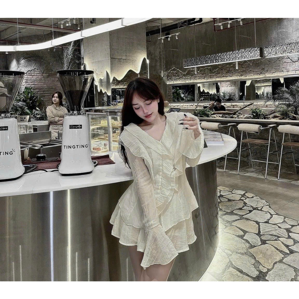 SET ÁO Sơ mi bèo khuy kèm CHÂN VÁY tơ nhăn HOT TREND hàng loại 1 Rilkay