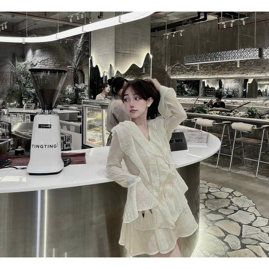 SET ÁO Sơ mi bèo khuy kèm CHÂN VÁY tơ nhăn HOT TREND hàng loại 1 Rilkay