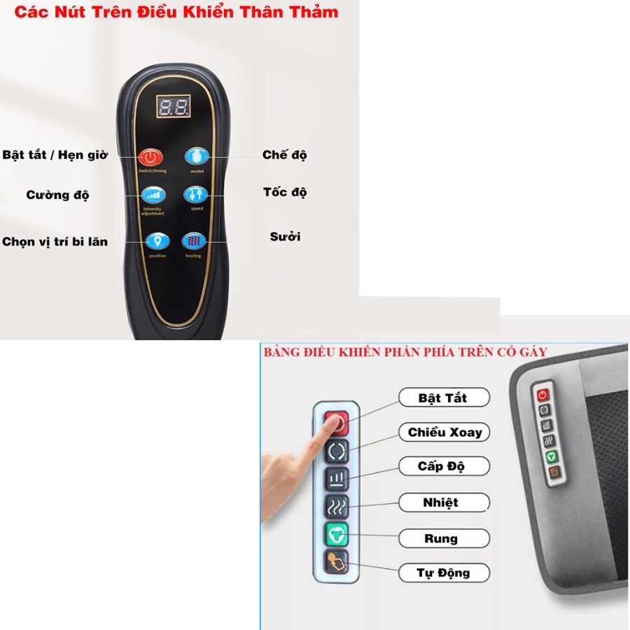 Đệm massage toàn thân có đèn sưởi hồng ngoại kèm điều khiển Da Pu cao cấp siêu bền