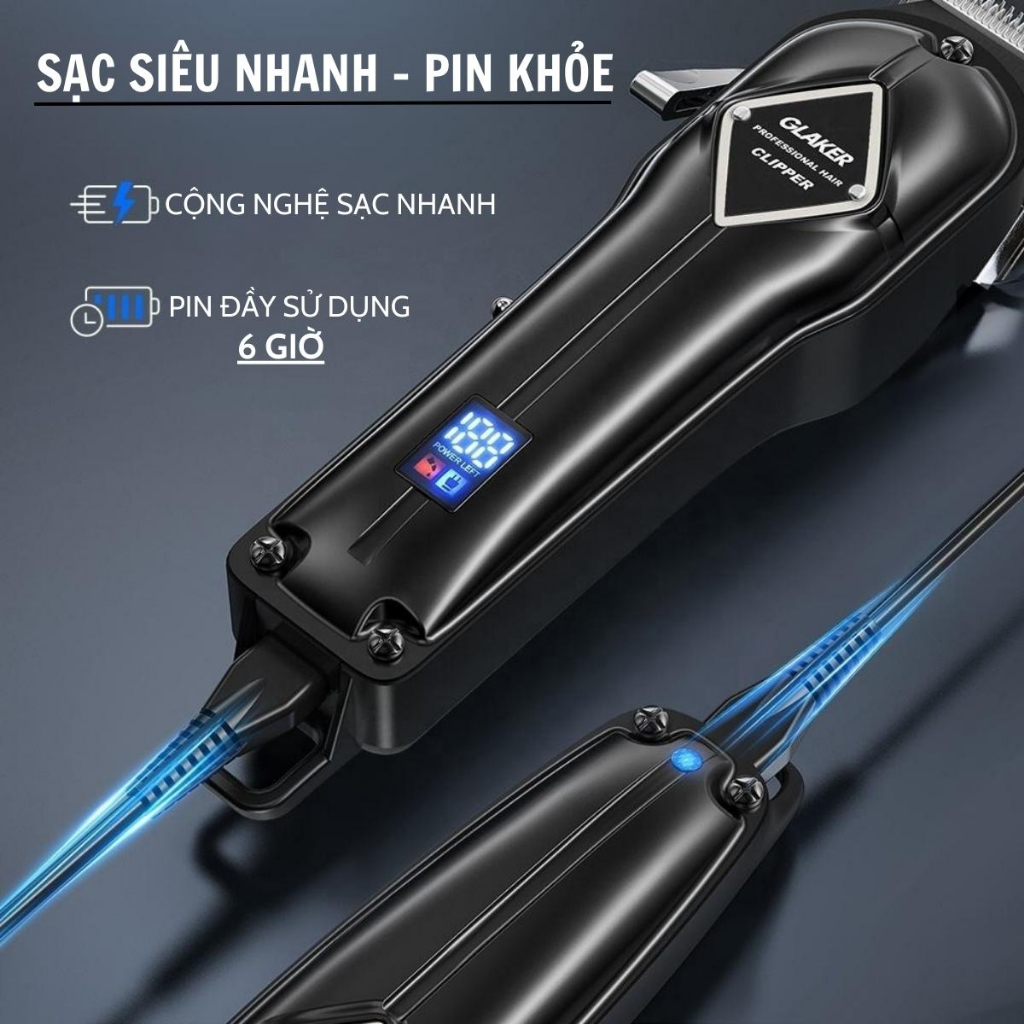 Tông đơ cắt tóc chuyên nghiệp Tăng đơ cắt tóc Máy cắt tóc không dây Màn led hiển thị Lưỡi dao không gỉ pin dùng 300 phút