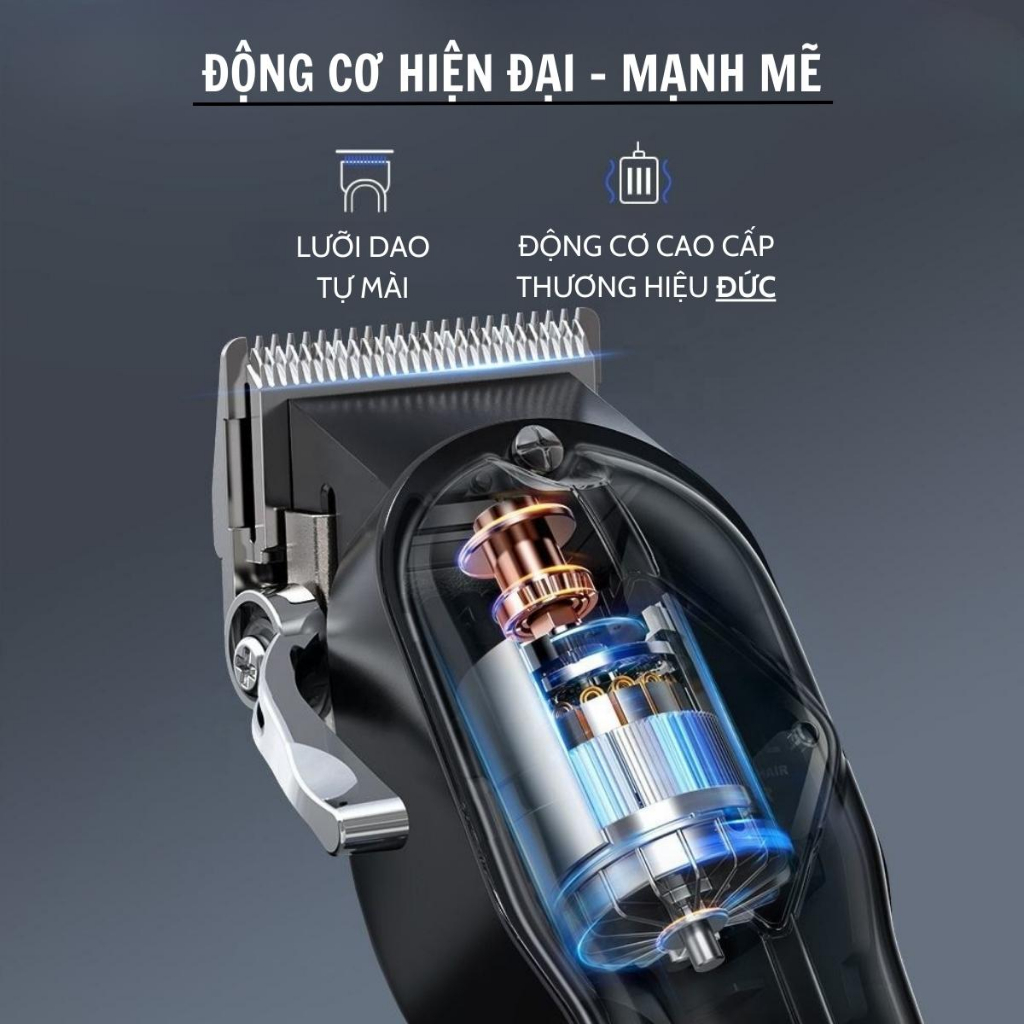 Tông đơ cắt tóc chuyên nghiệp Tăng đơ cắt tóc Máy cắt tóc không dây Màn led hiển thị Lưỡi dao không gỉ pin dùng 300 phút