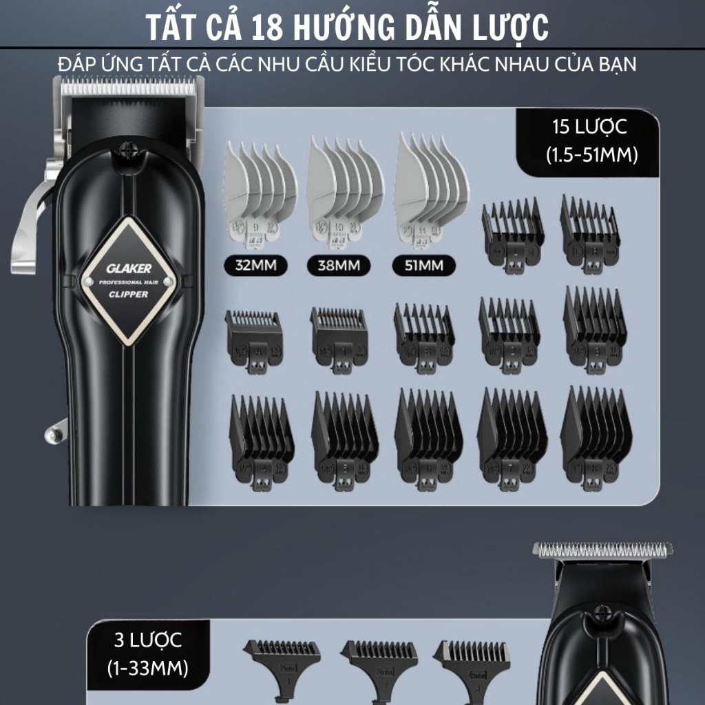 Tông đơ cắt tóc chuyên nghiệp Tăng đơ cắt tóc Máy cắt tóc không dây Màn led hiển thị Lưỡi dao không gỉ pin dùng 300 phút