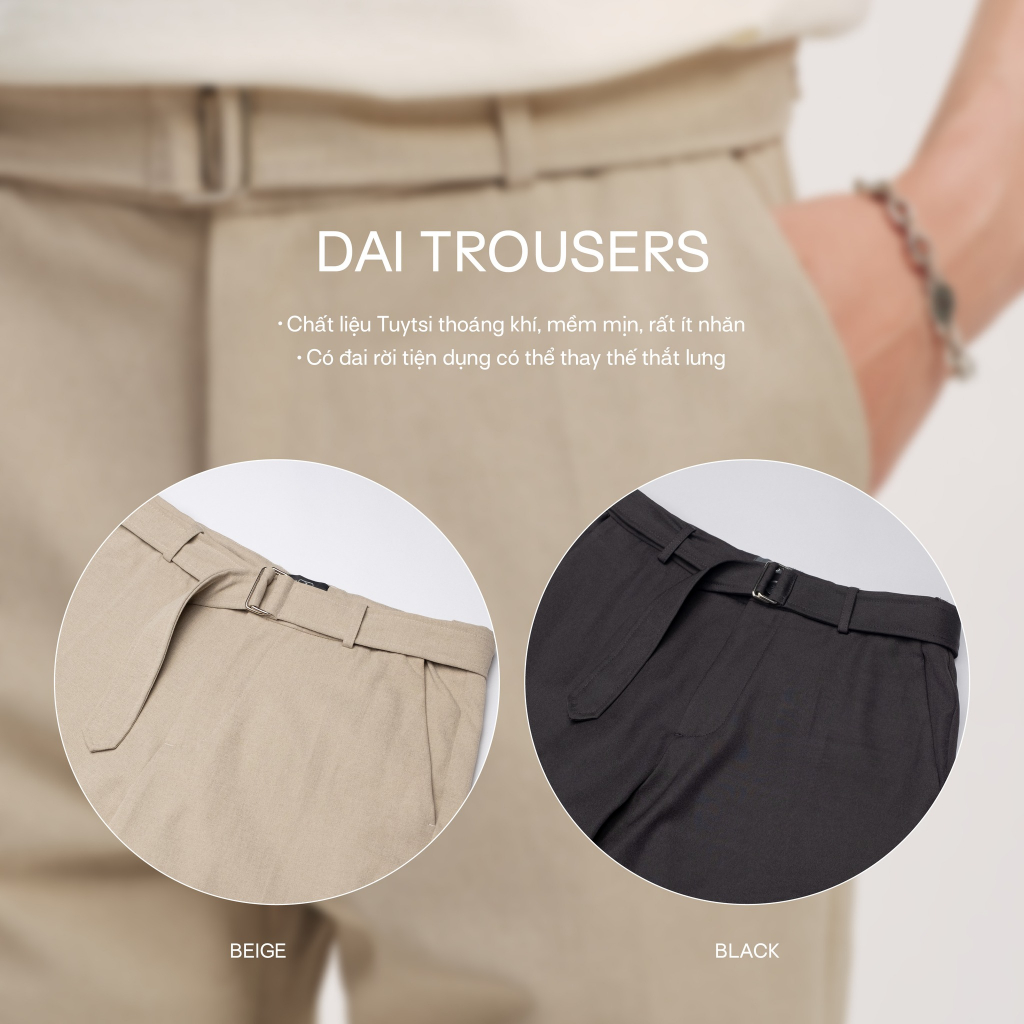 Quần âu ống đứng cạp chun nam SSSTUTTER lưng chun ẩn có đai đi kèm tách rời dáng cropped đứng dáng DAI TROUSERS ver.2