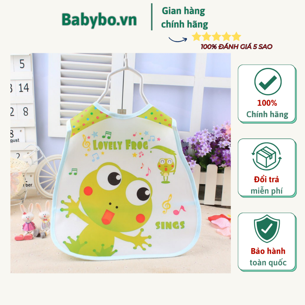 Yếm máng ăn dặm, yếm máng nilon lật ngược chống thấm, chống bám bẩn cho bé