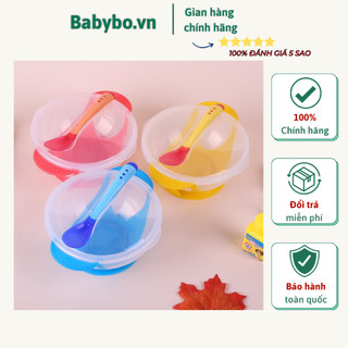 Bát ăn dặm có đế hút chống đổ kèm thìa cảnh báo đồ ăn quá nóng bảo vệ bé khỏi bị bỏng