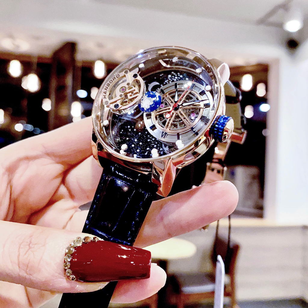 Đồng hồ nam Hanboro 1008 Men Luxury Watch 44mm Automatic Wristwatch Luminous, Authentic, Full box, Luxury Diamond Watch