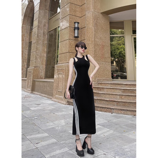 Đầm body ba lỗ dây đôi 3 sọc dáng dài