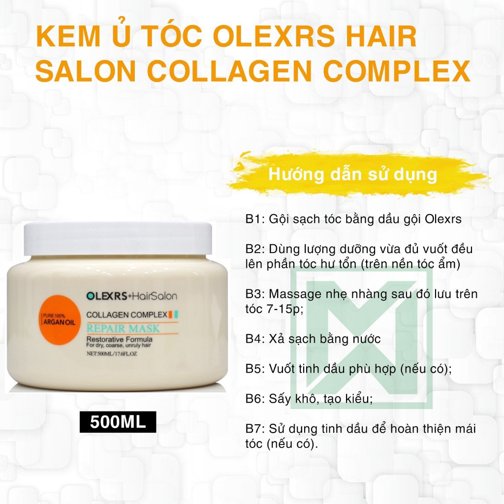 Kem ủ tóc phục hồi siêu mượt Olexrs Hair Salon Collagen Complex 500ML