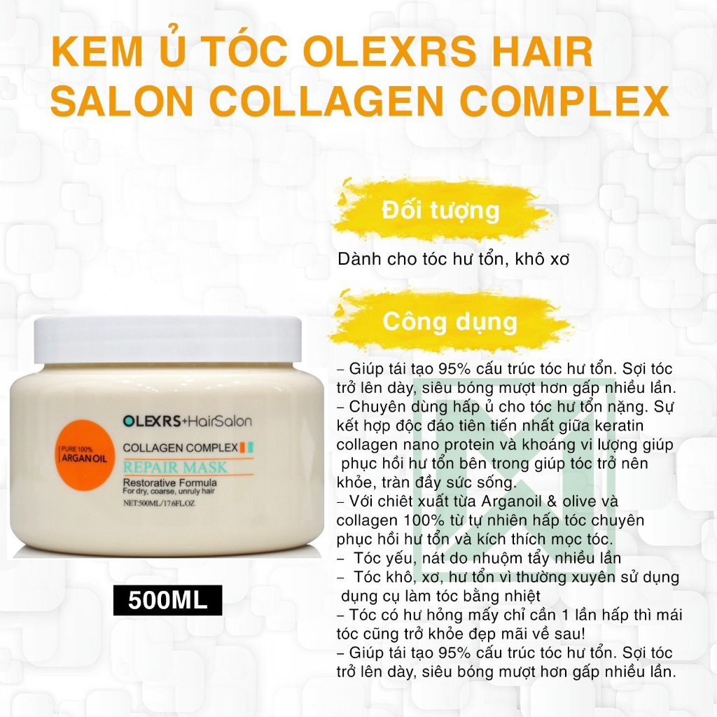 Kem ủ tóc phục hồi siêu mượt Olexrs Hair Salon Collagen Complex 500ML