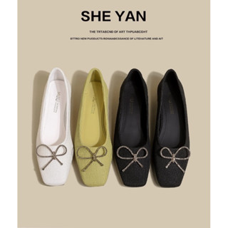 Giày búp bê đế bệt kiểu dáng bale chất vải cao cấp nơ xinh mũi vuông Tami R1316-9