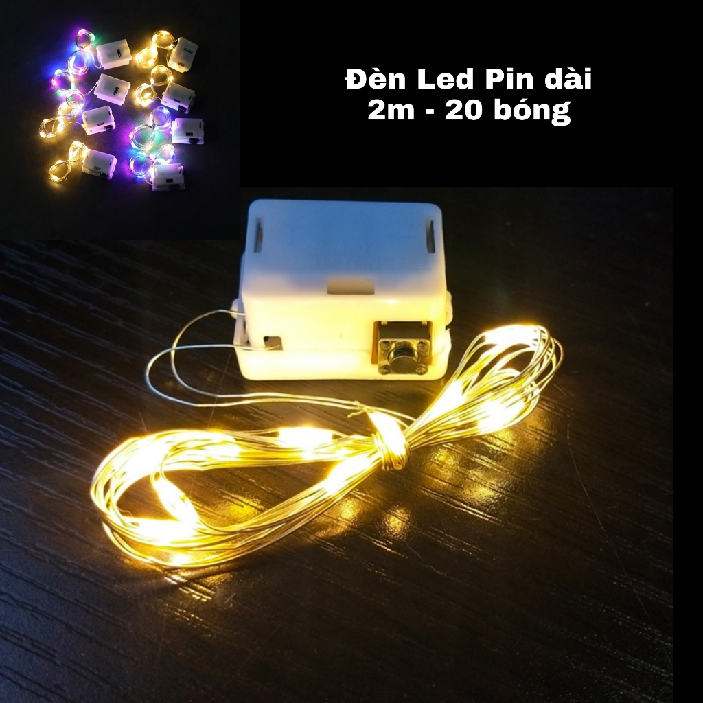 Dây Đèn LED Trang Trí Dài 2M - 20 Bóng Ánh Sáng Ấm 3 Chế Độ Nháy