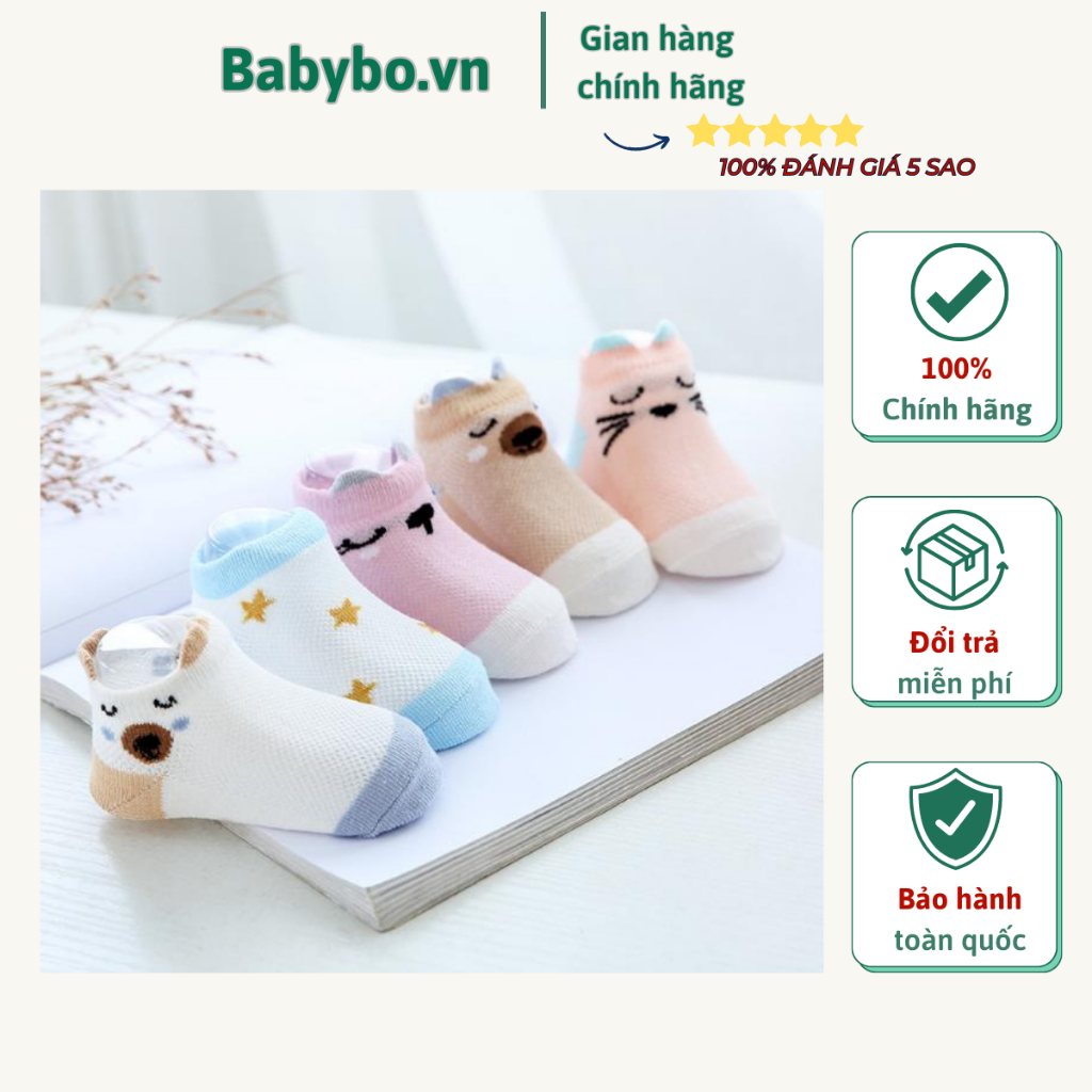Lẻ 1 đôi tất điều hòa cotton cổ thấp thoáng khí Kid's Socks cho bé từ 0-3 tuổi