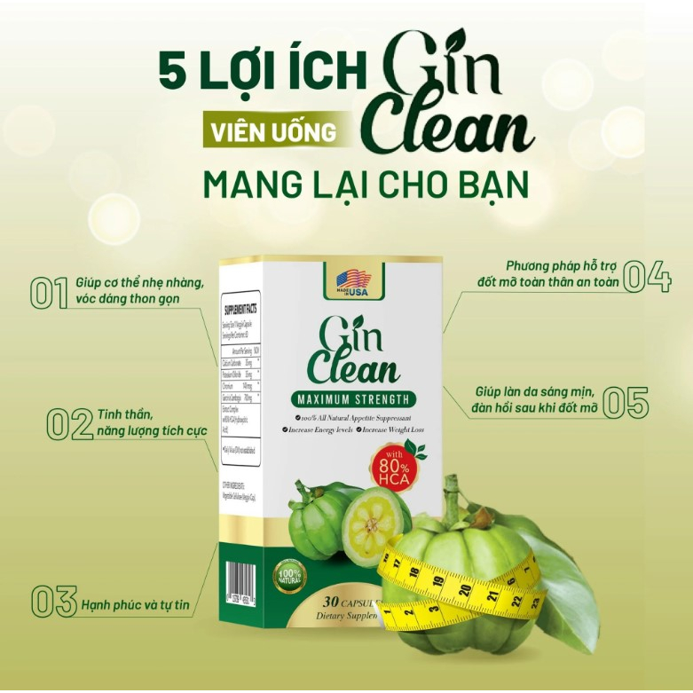 Viên Uống Giảm Mỡ Siết Cơ Giảm Cân Gin Clean Made In USA Hộp 30 viên