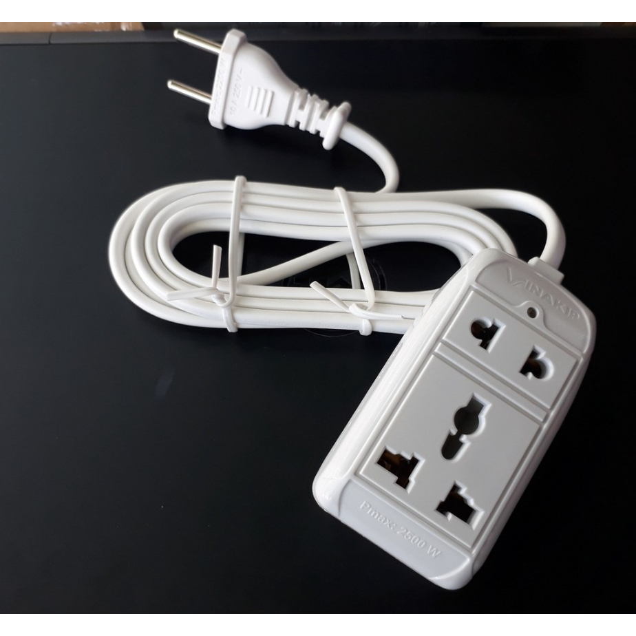 Ổ cắm 2 ngả Vinakip 2200W 10A 250V dây dài 2M/3M - Hàng chính hãng